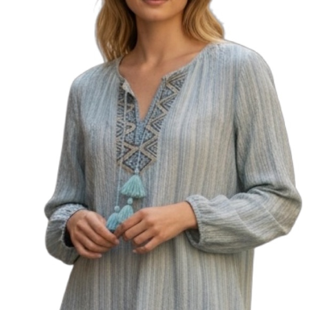 J.Jill Embroidered Bodice Tunic with Tassel Ties - Picture 1 of 6